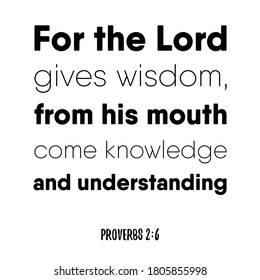  For the Lord gives wisdom, from his mouth come knowledge and understanding. Bible verse quote