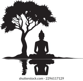 lord gotam buddha silhouette black and white painting