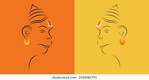 Lord Hanuman dotted line art vector set.