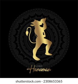 Lord Hanuman Golden Vector with Mandala Background