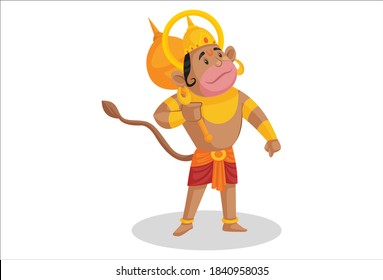 Lord Hanuman is holding a mace in hand. Vector graphic illustration. Individually on a white background.