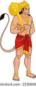 Lord Hanuman Illustration, Gada, Deus Hanuman de pé, Hanuman personagem ilustração vetor