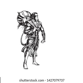 Lord Hanuman for Hanuman Jayanti festival of India, Hand Draw Sketch Vector Illustration.