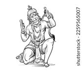 Lord Hanuman line art vector illustration.