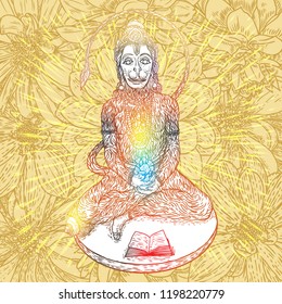 Lord Hanuman for Navratri festival of India at Dussehra. Isolated on background. Vector.