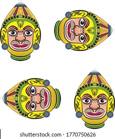 Lord Hanuman painted mashed paper (papier mache) mask on white background isolated with work path. for textile/fabric pattern.