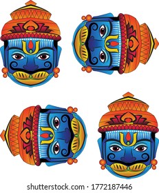 Lord Hanuman painted paper ( paper mache) mask. It can be used for a coloring book, textile/ fabric prints, phone case, greeting card. logo, calendar. In Kalamkari /Madhubani style