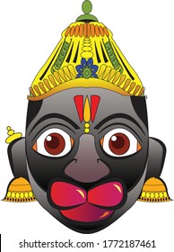 Lord Hanuman painted paper ( paper mache) mask. It can be used for a coloring book, textile/ fabric prints, phone case, greeting card. logo, calendar. In Kalamkari /Madhubani style