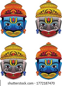 Lord Hanuman painted paper ( paper mache) mask. It can be used for a coloring book, textile/ fabric prints, phone case, greeting card. logo, calendar. In Kalamkari /Madhubani style