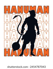 Lord Hanuman typography design with Hanuman silhouette.