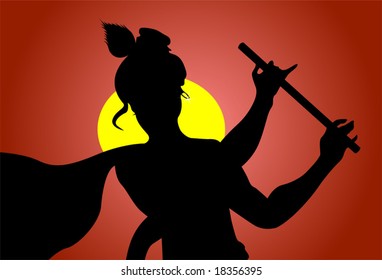 Lord Krishnaâ?? with his flute 	