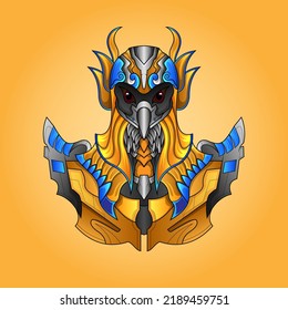 El señor de Horus Faraón Dios Face y cabeza el logo del aeropuerto de Eagle egipcio. Las alas faraónicas y la clave para la vida y el diseño del logo de la mascota del Sol Eterno Egipcio