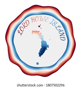 Lord Howe Island badge. Map of the island with beautiful geometric waves and vibrant red and blue frame. Vivid round Lord Howe logo. Vector illustration.