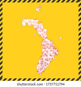 Lord Howe Island closed - virus danger sign. Lock down island icon. Black striped border around map with virus spread concept. Vector illustration.