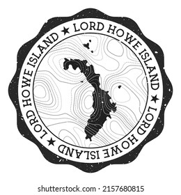Lord Howe Island outdoor stamp. Round sticker with map with topographic isolines. Vector illustration. Can be used as insignia, logotype, label, sticker or badge of the Lord Howe Island.