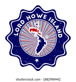 Lord Howe Island round grunge stamp with island map and country flag. Vintage badge with circular text and stars, vector illustration.