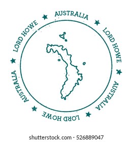 Lord Howe Island vector map. Retro vintage insignia with island map. Distressed travel stamp with Lord Howe Island text wrapped around a circle and stars. Lord Howe Island map vector illustration.