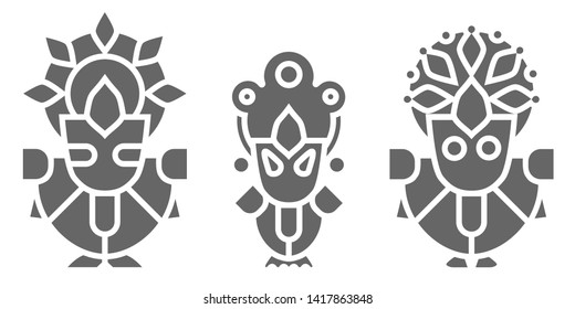Lord Jagannath, Balabhadra and Subhadra - Orissan God - Ratha Yatra hindu festival in Puri. Vector icon