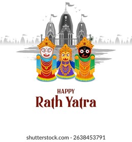 Lord Jagannath, Balabhadra and Subhadra in Ratha Yatra Chariot Festival of India in vector