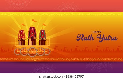 Lord Jagannath, Balabhadra and Subhadra in Ratha Yatra Chariot Festival of India in vector