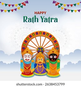 Lord Jagannath, Balabhadra and Subhadra in Ratha Yatra Chariot Festival of India in vector