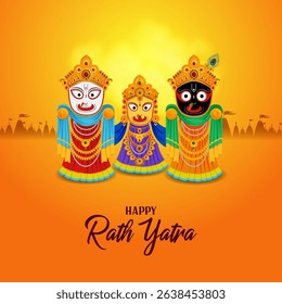 Lord Jagannath, Balabhadra and Subhadra in Ratha Yatra Chariot Festival of India in vector