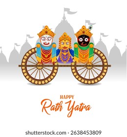 Lord Jagannath, Balabhadra and Subhadra in Ratha Yatra Chariot Festival of India in vector