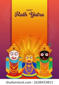 Lord Jagannath, Balabhadra and Subhadra in Ratha Yatra Chariot Festival of India in vector