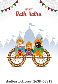Lord Jagannath, Balabhadra and Subhadra in Ratha Yatra Chariot Festival of India in vector