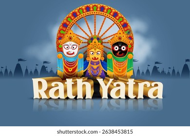Lord Jagannath, Balabhadra and Subhadra in Ratha Yatra Chariot Festival of India in vector