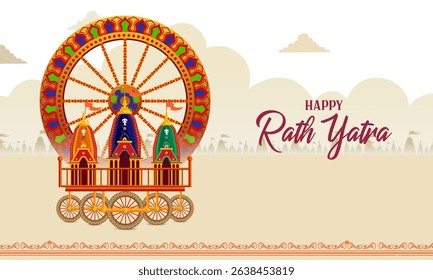Lord Jagannath, Balabhadra and Subhadra in Ratha Yatra Chariot Festival of India in vector