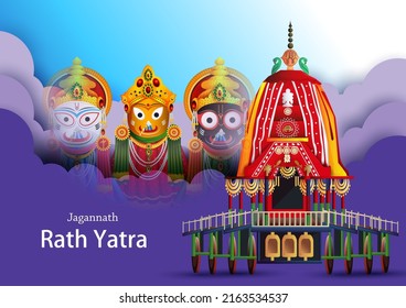 Lord Jagannath, Balabhadra and Subhdra in Rath Yatra holiday festival celebrated in Puri, Odisha India  in vector