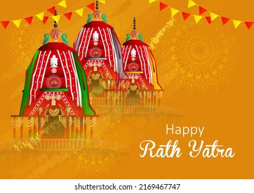 Lord Jagannath, Balabhadra and Subhdra in Rath Yatra holiday festival celebrated in Puri, Odisha India  in vector