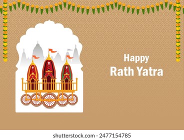 Lord Jagannath, Balabhadra and Subhdra in Rath Yatra holiday festival celebrated in Puri, Odisha India in vector