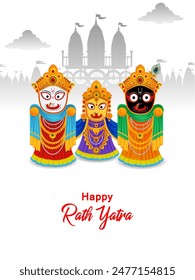 Lord Jagannath, Balabhadra and Subhdra in Rath Yatra holiday festival celebrated in Puri, Odisha India in vector