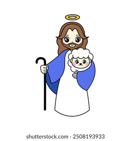 Lord Jesus cartoon. God the Father in heaven cartoon. Digital art illustration.