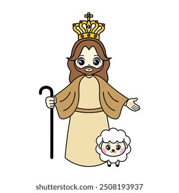 Lord Jesus cartoon. God the Father in heaven cartoon. Digital art illustration.