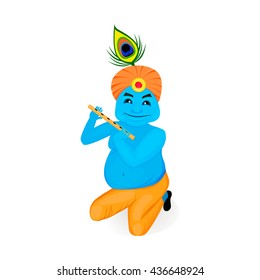 Lord Krishana in Happy Janmashtami in cartoon. People icon