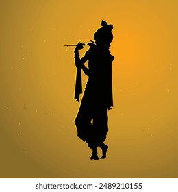 Lord krishna with blue sky with bright moon background silhouette vector illustration design, Happy Janmashtmi