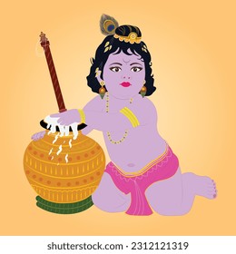 Lord Krishna Childhood Butter Eating Illustration 