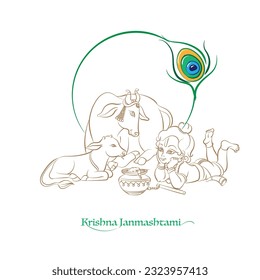 lord krishna with cow and calf illustration for krishna janmashtami