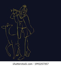 lord krishna and deer line art