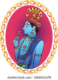lord Krishna in different style  in Kalamkari style hand painted for fabric designs