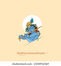 lord krishna and flute colour illustration for krishna janmashtami