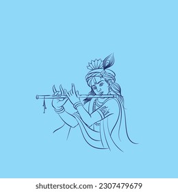 lord Krishna and flute illustration for Krishna janmashtami