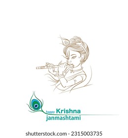 lord krishna with flute illustration for krishna janmashtami