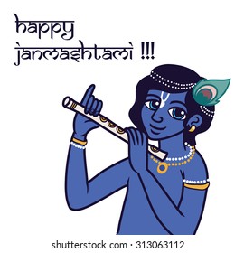 Lord Krishna with  flute. Janmashtami background. For print or web congratulations.