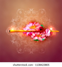 Lord Krishna Indian God Janmashtami festival holiday. Vector illustration