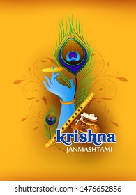 Lord Krishna Indian God Janmashtami festival holiday. Vector illustration