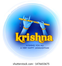 Lord Krishna Indian God Janmashtami festival holiday. Vector illustration